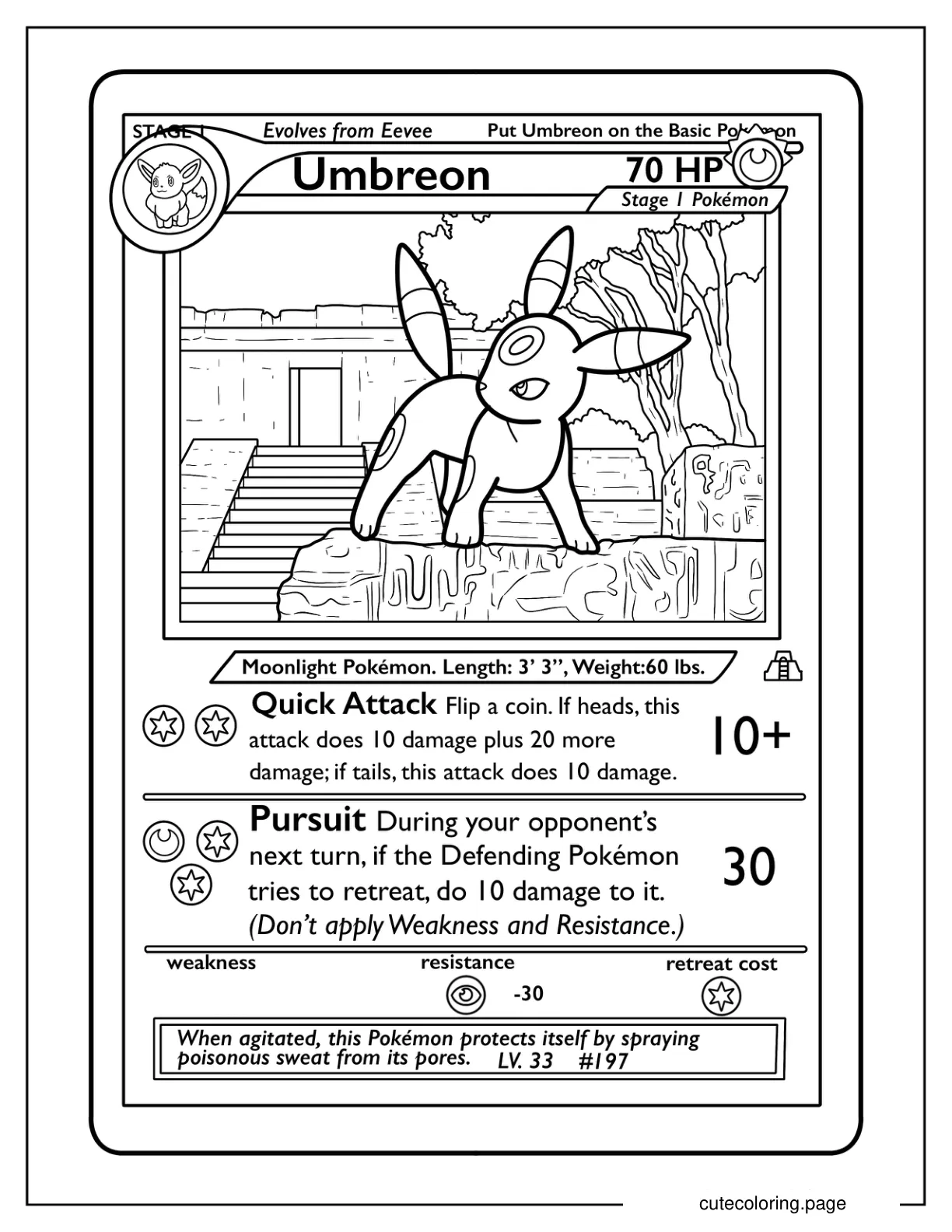 Umbreon Pursuit Pokemon Card Coloring Page coloring page