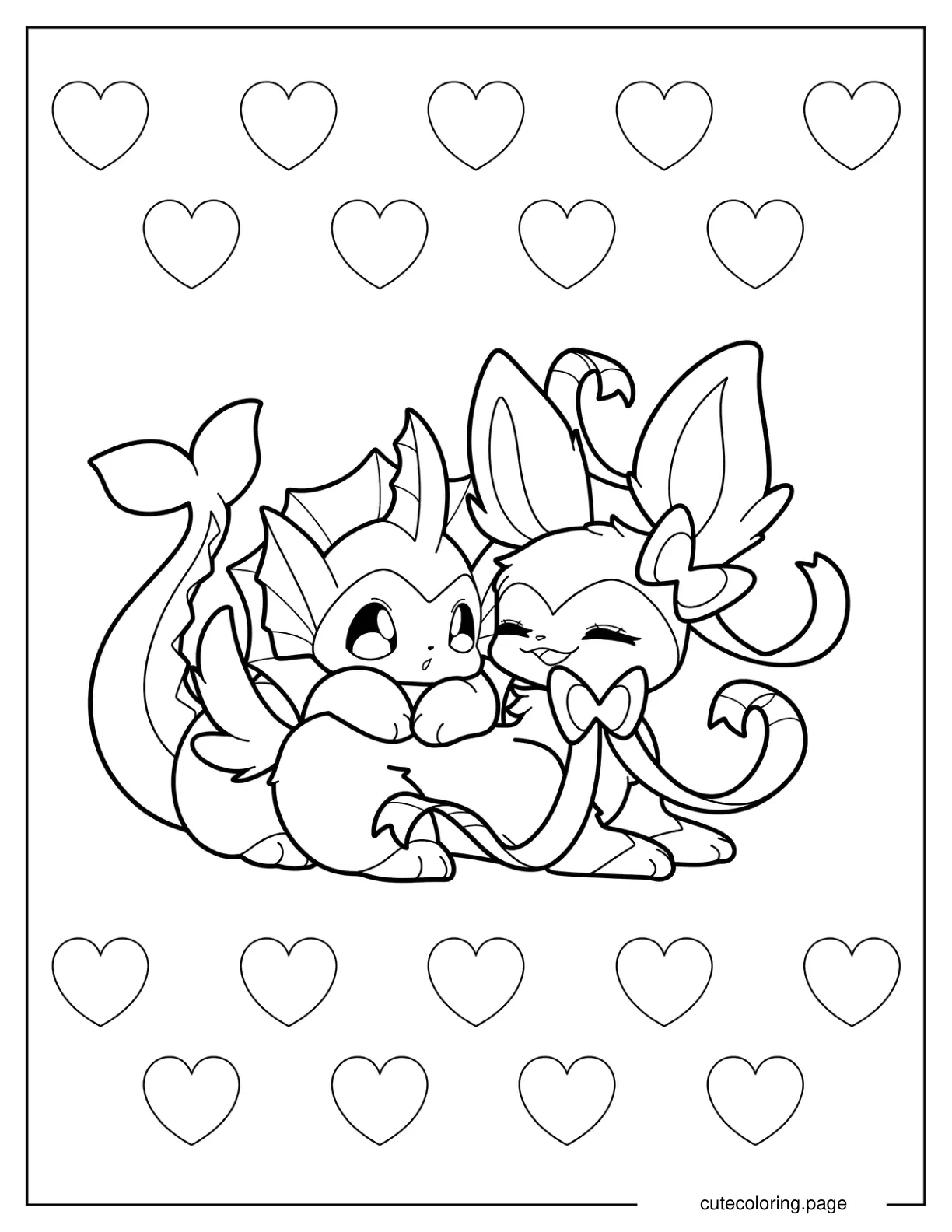 Cute Sylveon With Vaporeon Coloring Page coloring page