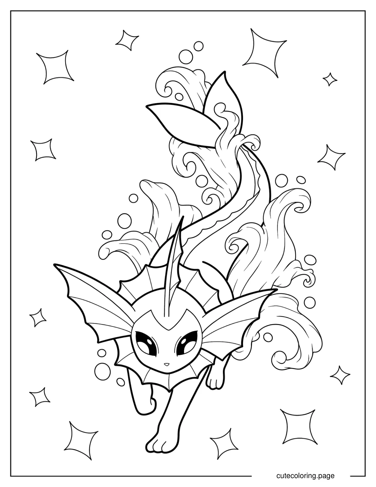 Elegant Vaporeon With Water Coloring Page For Kids coloring page