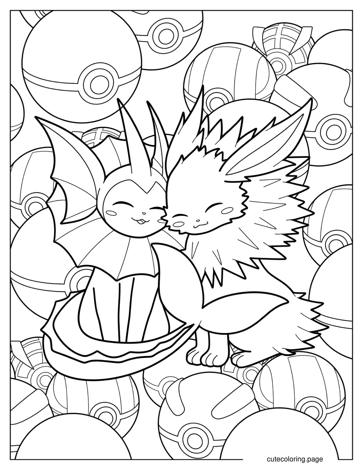 Jolteon Hugging Vaporeon Coloring Page coloring page