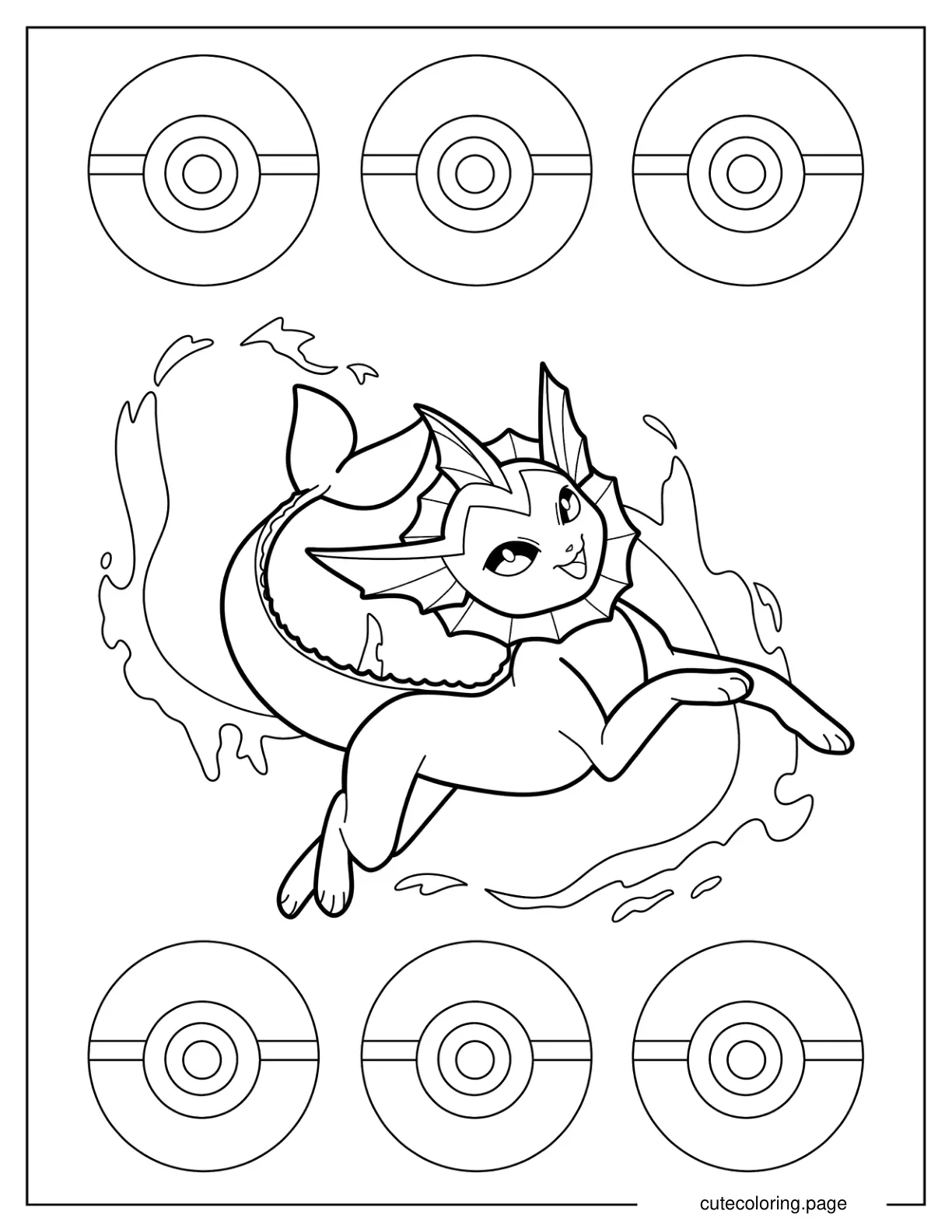 Playful Vaporeon Playing With Water Coloring Page coloring page