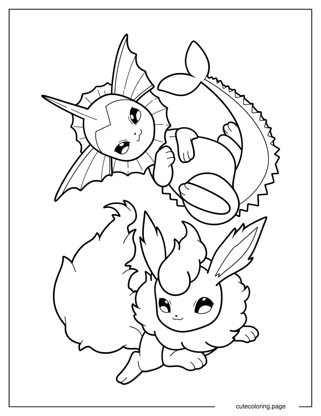 Simple Baby Vaporeon And Flareon Coloring Page For Preschoolers coloring page