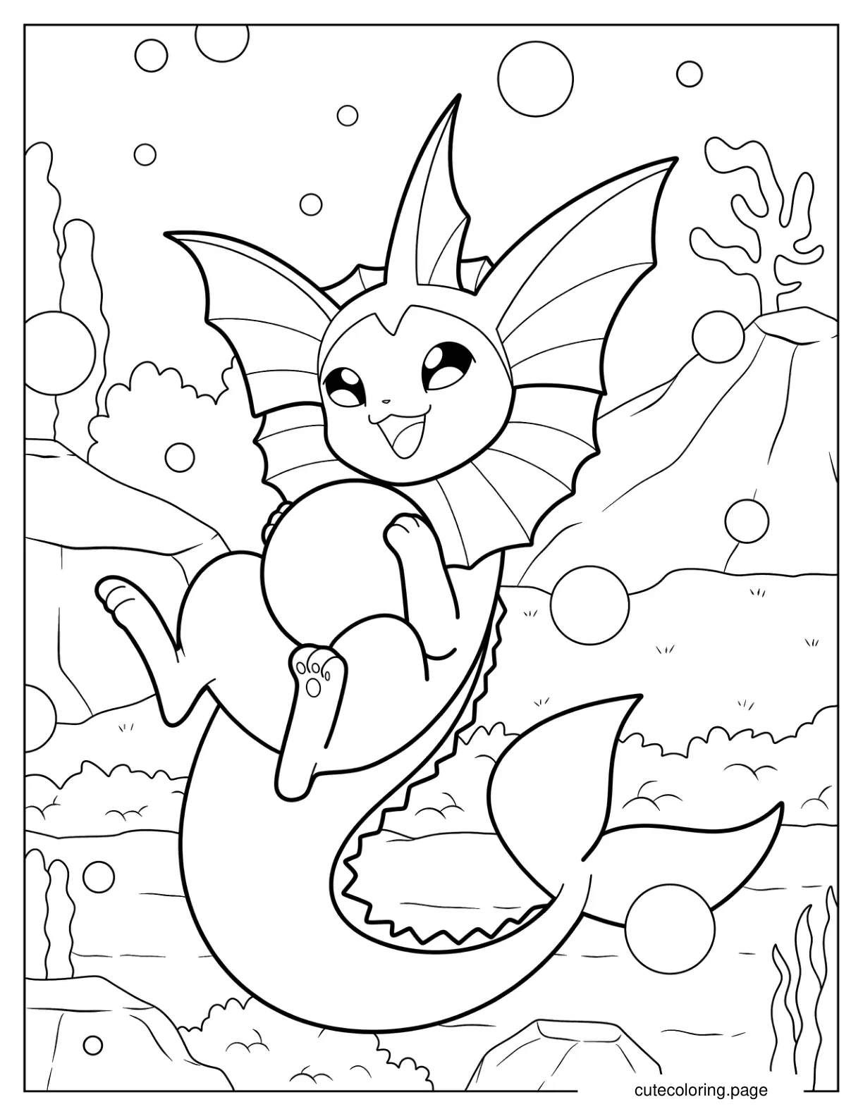 Vaporeon Hugging Orbs Underwater coloring page