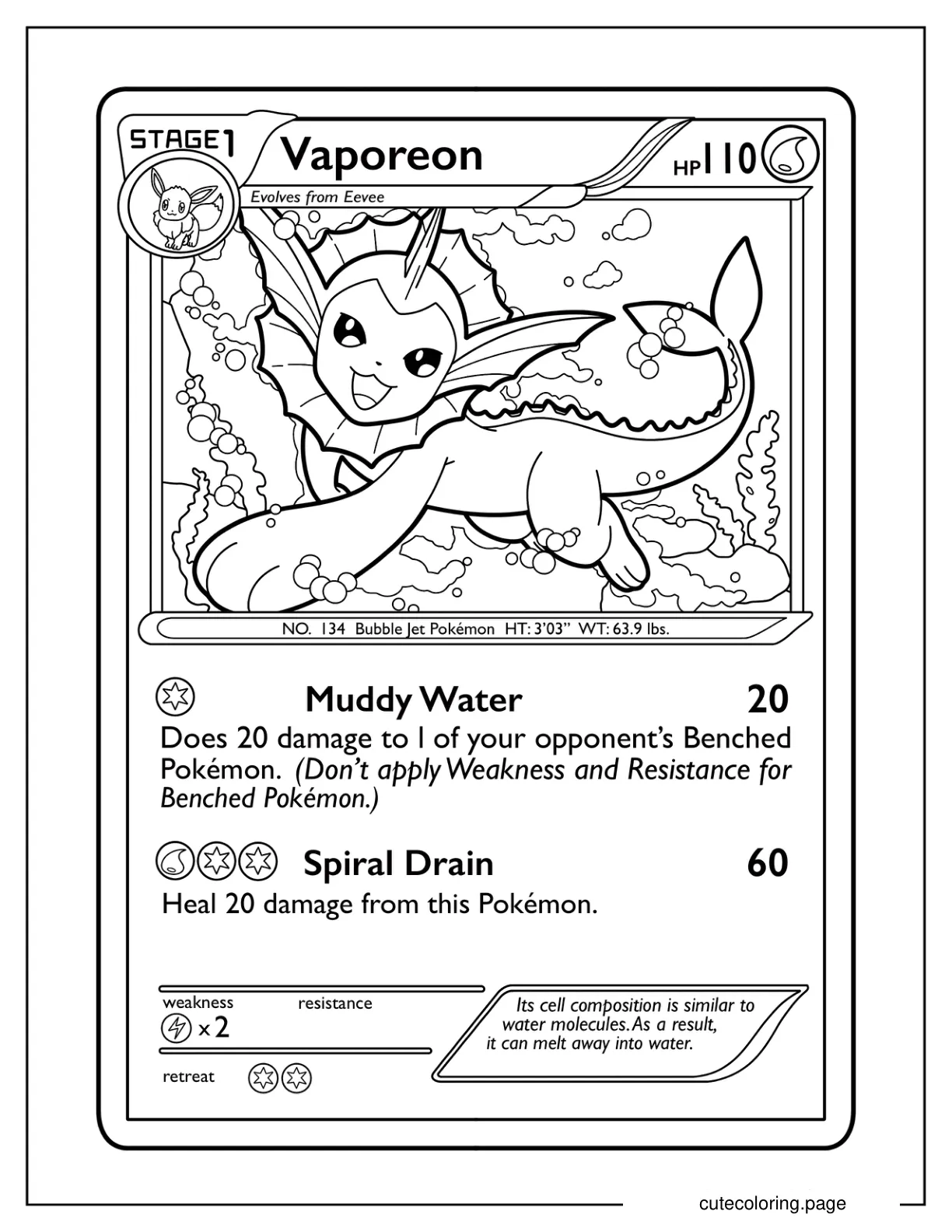 Vaporeon Spiral Drain Pokemon Card coloring page