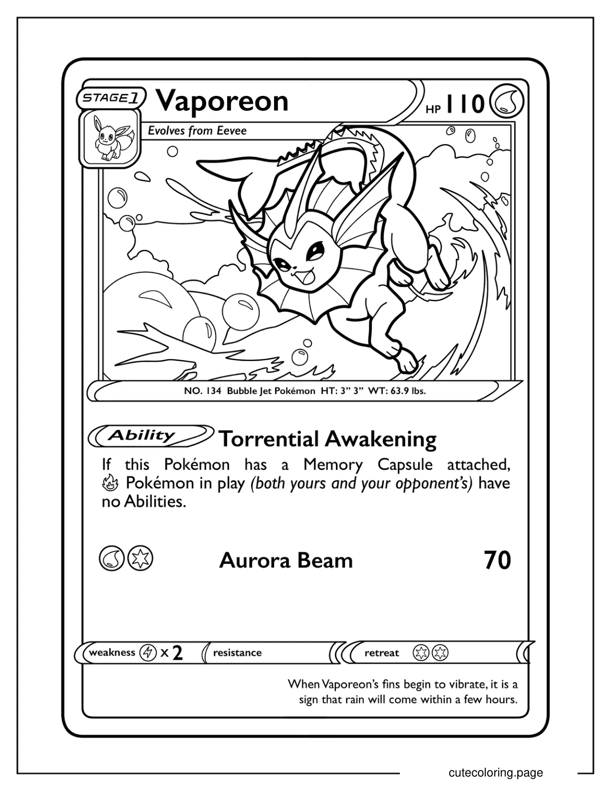 Vaporeon Torrential Awakening Pokemon Card Coloring Page coloring page