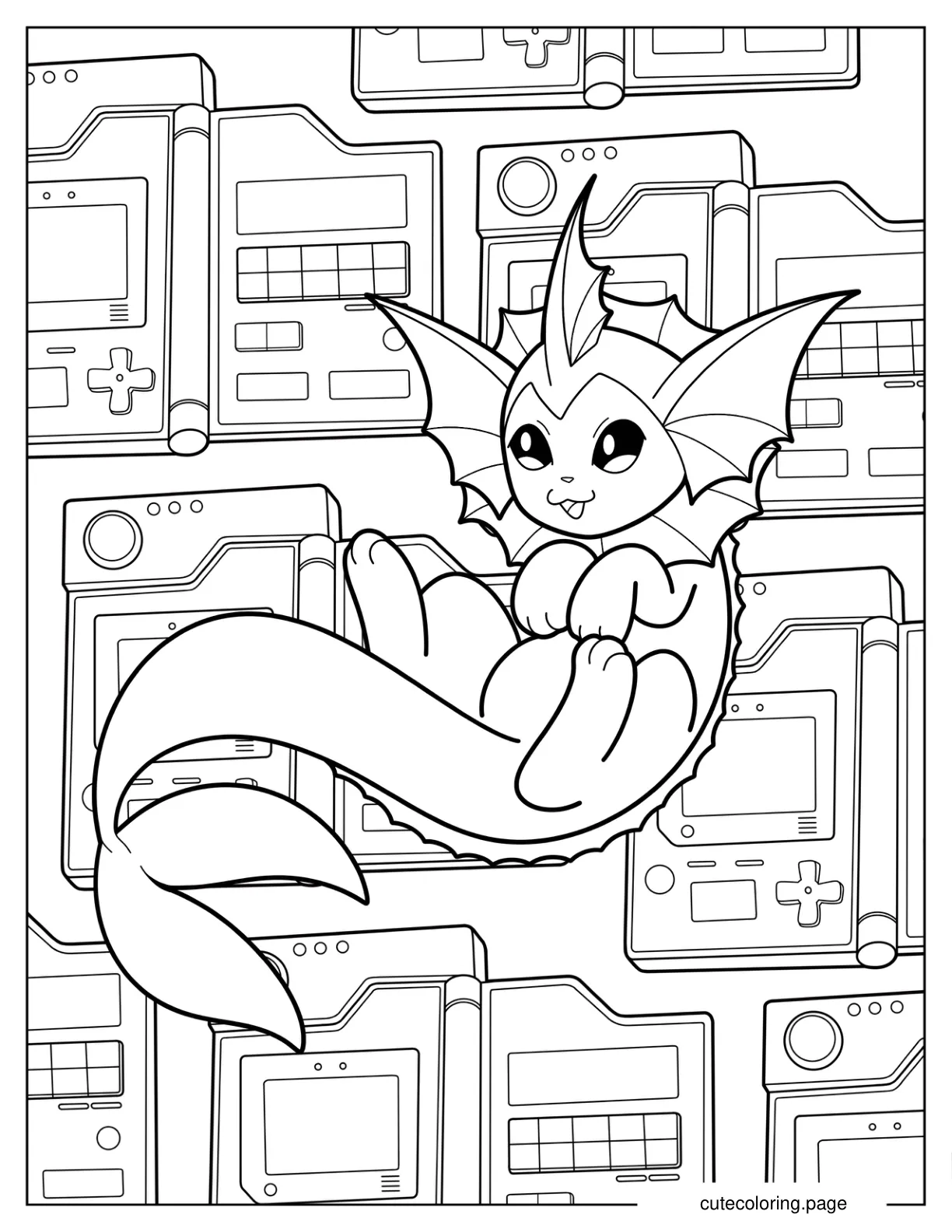 Vaporeon With Game Console Background coloring page