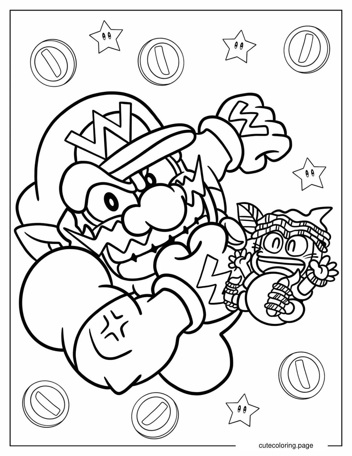 Angry Wario With Sidekick Coloring Page coloring page