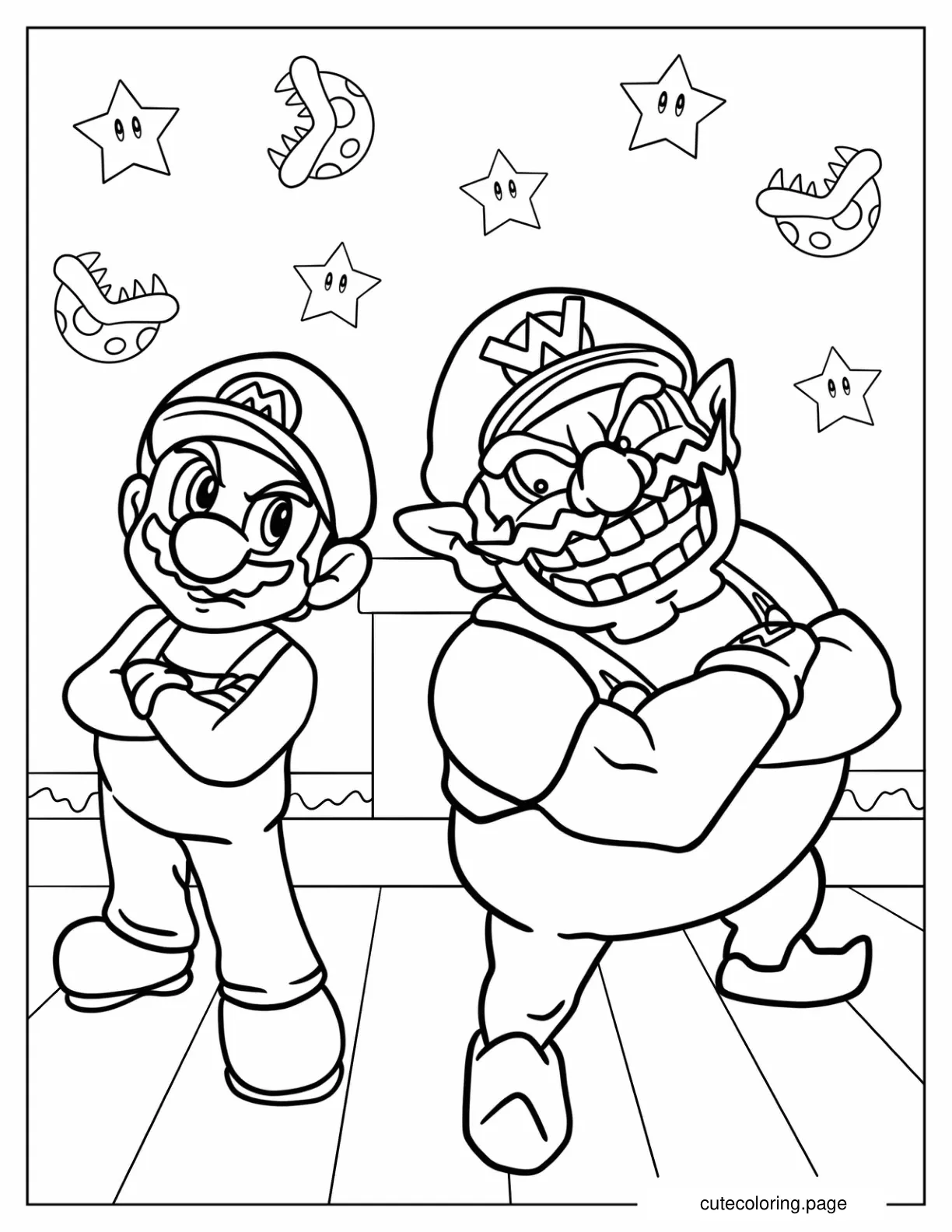 Mario Back To Back With Wario Coloring Sheet coloring page