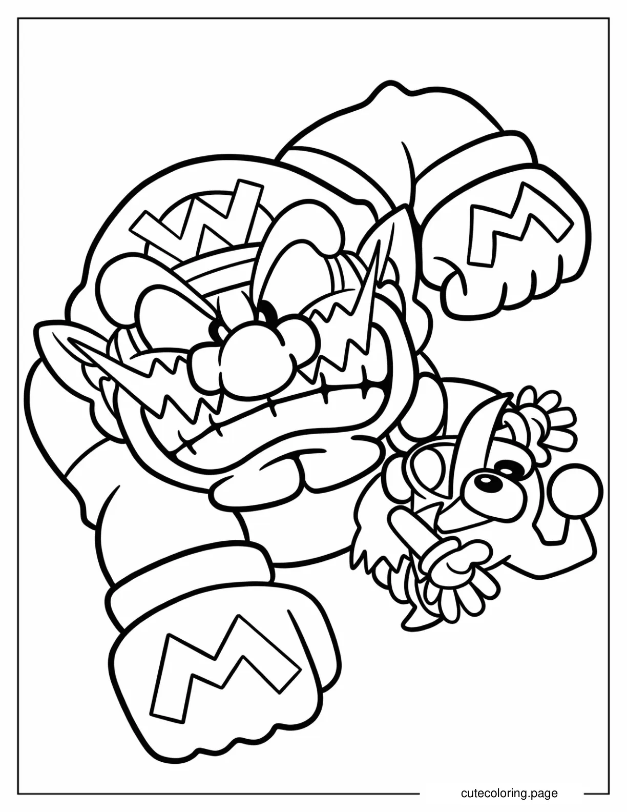 Scary Wario With Green Bird Coloring Sheet For Kids coloring page