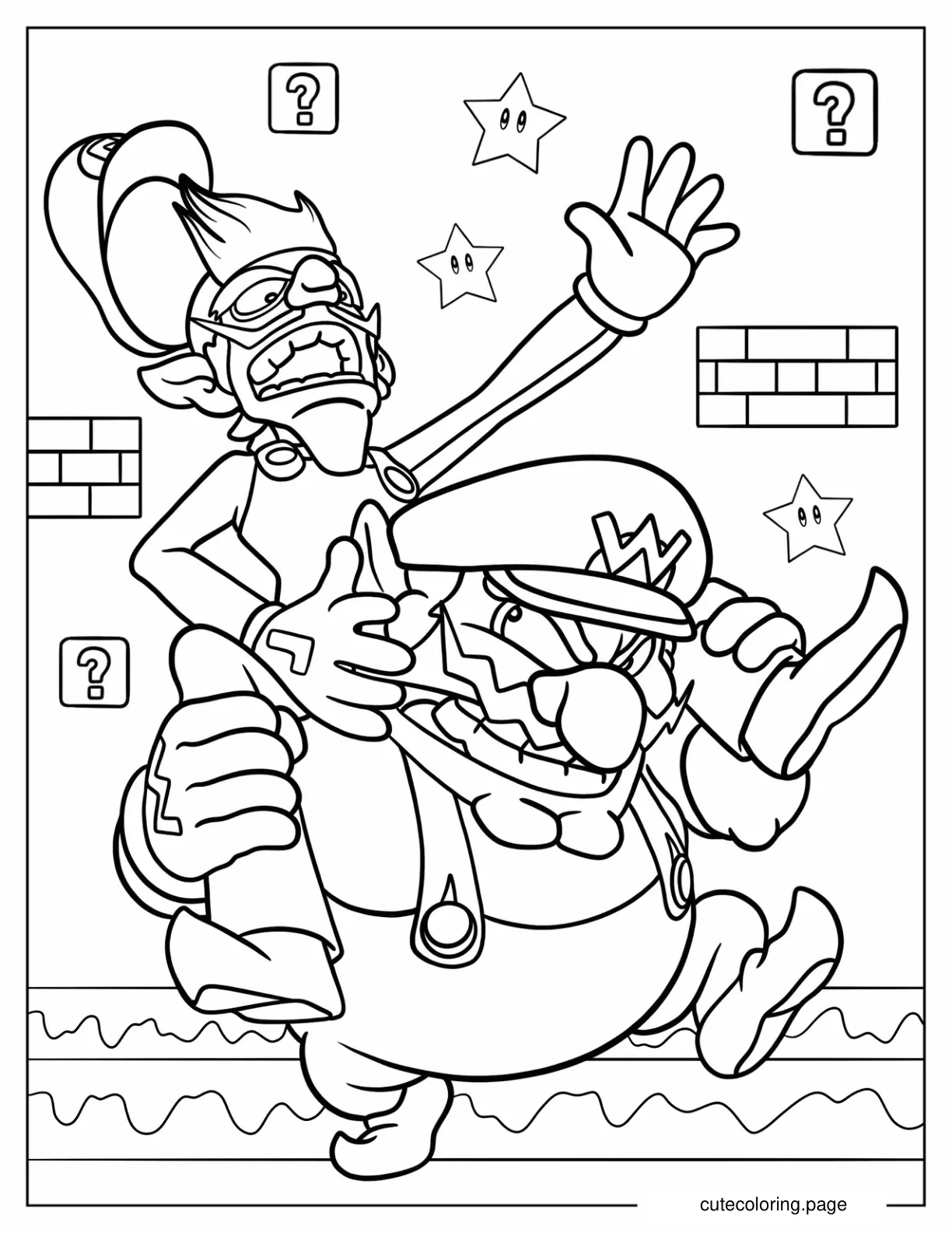 Waluigi Riding On Wario_s Shoulder coloring page