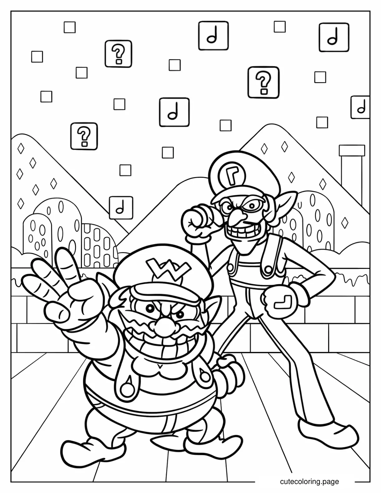 Wario And Waluigi In Warioland coloring page