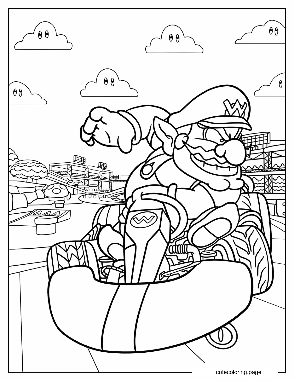 Wario Driving Kart coloring page