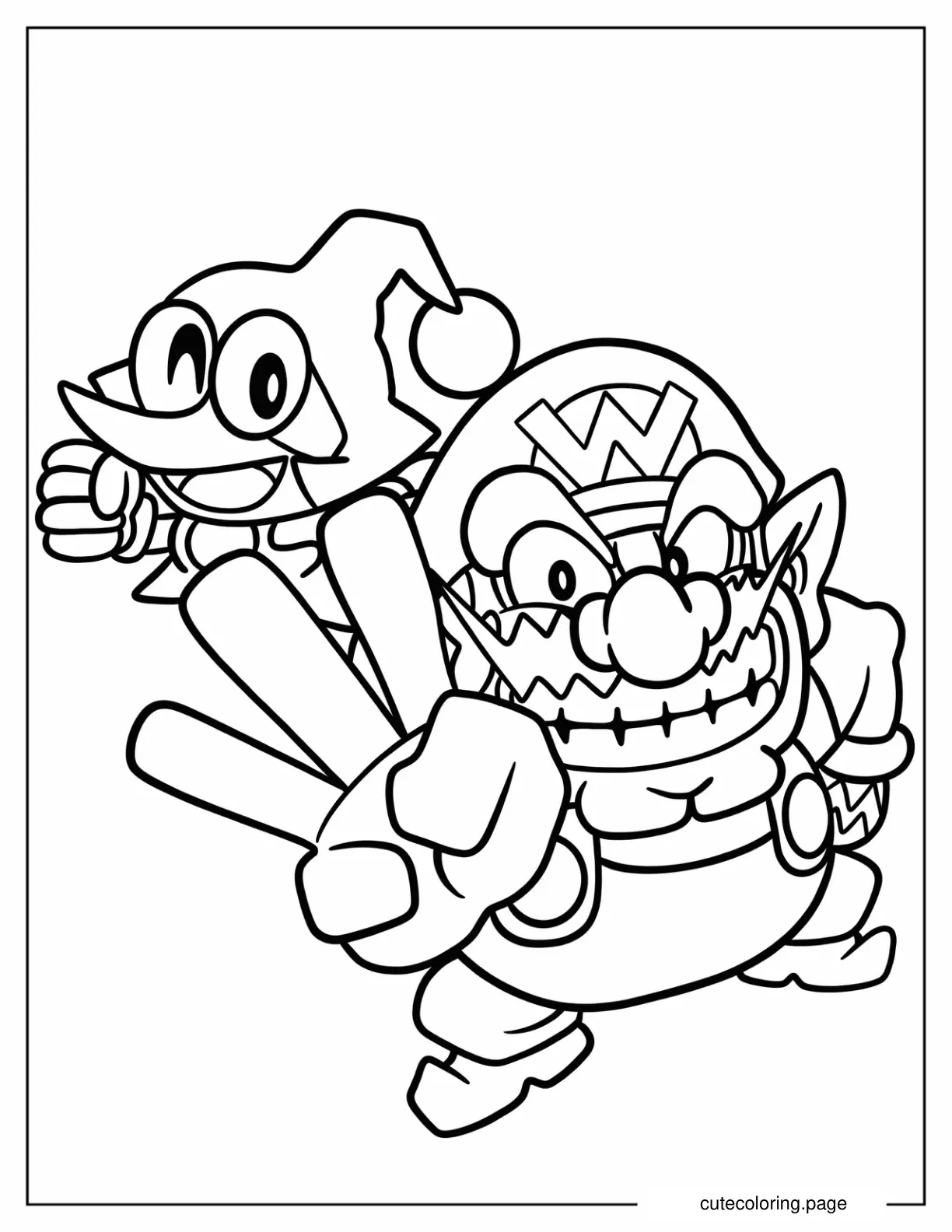 Wario Grinning With Green Bird Coloring Sheet For Preschoolers coloring page