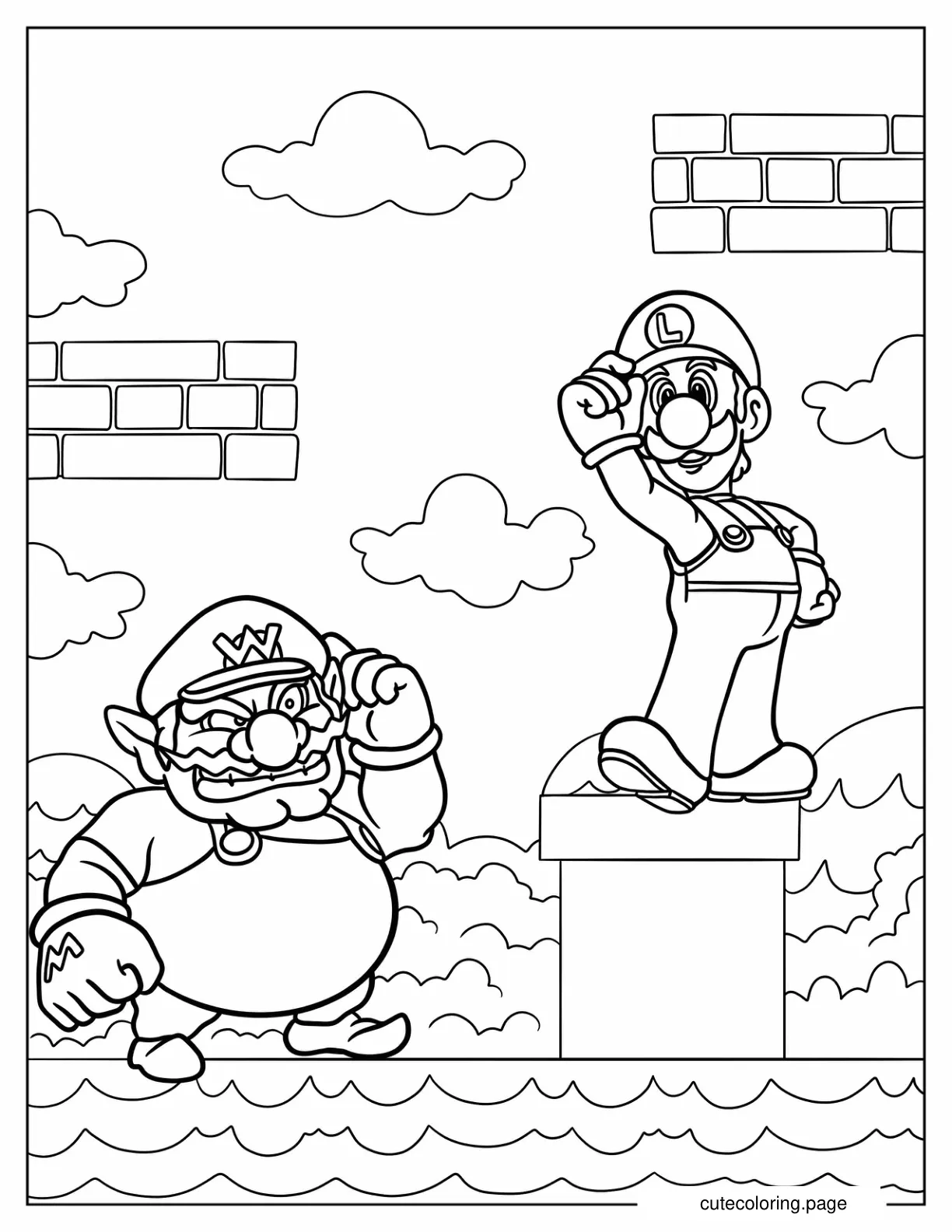 Wario Standing Next To Luigi Coloring Page coloring page